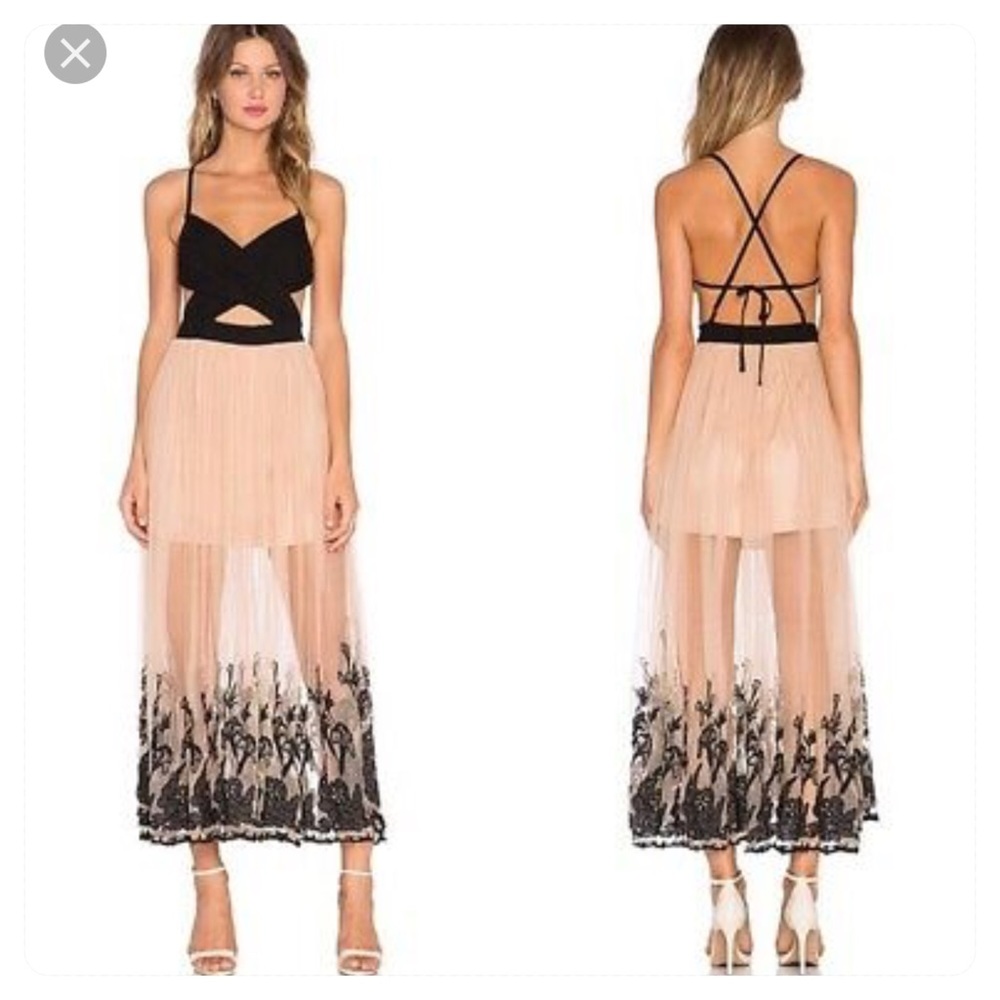 NWT! NBD black halter sheer skirt dress